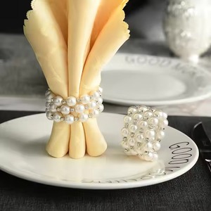 Porte-serviette en perles blanches chic pour décor de Table formel fêtes de mariage hôtel à manger porte-serviette élégant - Product Image 6