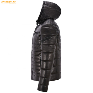 Chaqueta acolchada de cuero negro con estilo de chaqueta de cuero acolchado-Chaqueta de cuero de piel de oveja genuina para hombre Precio barato - Product Image 3