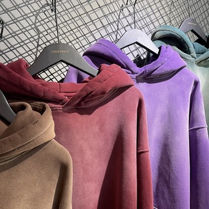 Custom 500 gms Distressed Hoodie No <b>String</b> Fleece Blank Zip Up Vintage Double Layer Acid Wash Sun Faded Distressed Men Hoodies - Product Image 2