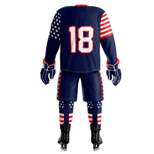 Uniforme de Hockey sobre Hielo Personalizado con Tema Estadounidense, Conjunto Completo Azul Marino, Estrellas y Rayas Patrióticas, Número Personalizado 18, Ropa Deportiva de Equipo - Product Image 5