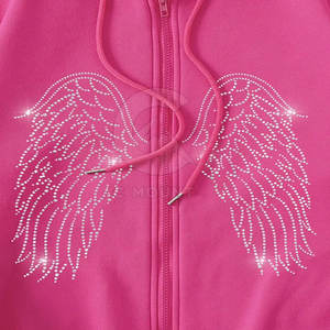 La mejor ropa de moda para mujer, diseña tu propio logotipo, sudadera con cremallera de diamantes de imitación para mujer, Sudadera con capucha de poliéster y algodón con cremallera de diamantes de imitación - Product Image 5