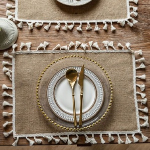 Mantel Individual de yute hecho a mano, diseño de encaje de Pompón, estilo bohemio de granja, duradero, sostenible para decoración de mesa de fiesta en casa de boda - Product Image 2