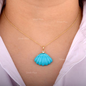 Wholesale Custom Charm <b>Necklace</b> with Natural Turquoise Seafoam and round Diamond 18K <b>Gold</b> for Weddings Producible In 10K/<b>14K</b> - Product Image 6