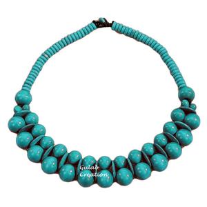 Fait à la main Double couche Turquoise en bois perle collier ras du cou moderne déclaration bijoux pour femmes personnalisable taille Logo en gros - Product Image 1