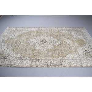 Vintage 4.9x8.7 ft Rug, Large Turkish Rug, <b>Brown</b> White Plants & trees <b>Wool</b> Rug - Product Image 3