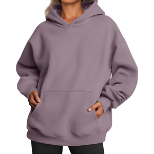 Sweat-shirt à capuche oversize pour femme, violet poussiéreux, en molleton avec poche kangourou - Product Image 1