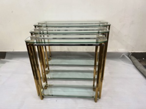 Dual Tone Knock Down KD <b>Console</b> <b>Tables</b> Set of 3 With <b>Glass</b> Top Used for Home Decor Available in Multiple Finishes & Sizes - Product Image 5