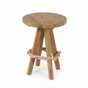 Modern Round Solid <b>Wood</b> <b>Stool</b> Elegant Rustic Chair Accent Furniture With Rope Footrest For Contemporary Home Decor Designs Setup - Product Image 1