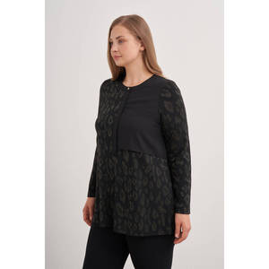 Chemise en tricot à imprimé léopard - Haut d'hiver décontracté à manches courtes - Khaki - Product Image 2