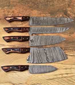 Cuchillo de cocina de hoja de acero de Damasco hecho a mano personalizado, 5 uds., nuevo juego de cuchillos de Damasco japoneses clásicos con Kit de cuero - Product Image 5