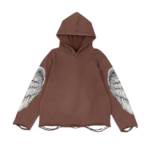 Sudadera con capucha con serigrafía de lavado ácido recortada para hombre de 380 gramos personalizada del fabricante 100% algodón dobladillo crudo sin cuerdas Sudadera con capucha suave para hombre - Product Image 1