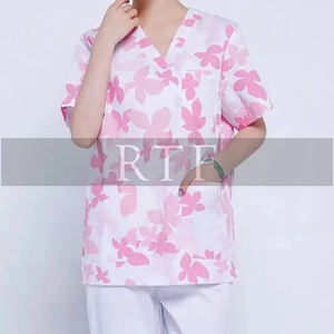 Nuevo estilo barato manga corta cuello en V estampado Navidad Scrubs Unisex 100% algodón personalizable uniforme médico - Product Image 6