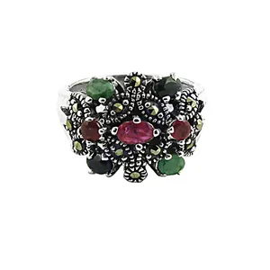 Anillo de Plata 925 con Múltiples Piedras Preciosas, Diseño Geométrico, Joyería Fina para Mujer, Elegante para Uso Diario, Ideal para Regalo - Product Image 1