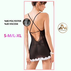 Chemise de nuit en satin pour femme, sexy, en dentelle, taille élastique, tricotée, sans manches, pour le sommeil - Product Image 3