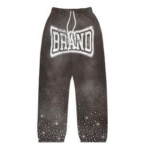 Pantalones de chándal de algodón grueso desteñidos con lavado ácido personalizados para hombre, pantalones de chándal con diamantes de imitación y logotipo bordado 3D Puff DTG - Product Image 2