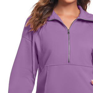 Sweat-shirts à capuche pour femmes en coton à forte demande, logo personnalisé, fabrication en usine, demi-zip, col montant, lavés et brodés pour femmes - Product Image 6