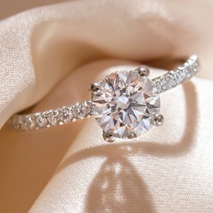 8mm Moissanite Diamond Engagement <b>Ring</b> | <b>Solitaire</b> Pave Band Bridal Wedding <b>Ring</b> | 18K Gold Plated <b>Silver</b> Anniversary <b>Ring</b> - Product Image 1