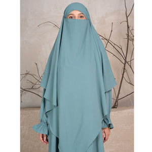 Vêtements islamiques de l'Aïd pour femmes ensemble abaya 2 pièces abaya de prière modeste robe musulmane pour femmes et hijab khimar à deux niveaux nouvel arrivage - Product Image 1