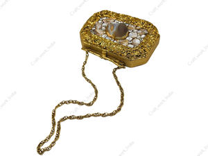 Sac à main de soirée en métal plaqué or de luxe avec pierre d'agate naturelle et incrustation de nacre, cristal, pour femmes - Product Image 5