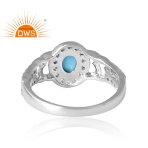 แหวนพลอยบุษราคัมสีเงินชุบพัลเลเดียมธรรมชาติสีเทอร์ควอยซ์และสีขาว - Product Image 2