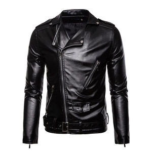 Veste de moto à manches longues pour hommes à la mode veste en cuir PU poches zippées personnalisées vestes en cuir PU de style Belfern - Product Image 1