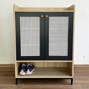 KG68058 Zapatero Minimalista Convertible y Extensible de Madera Contrachapada con Base de Hierro y Puerta de Malla para Uso Doméstico - Product Image 4