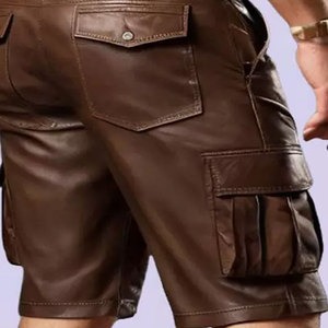 OEM Service High Quality Leather Shorts for Men <b>Elastic</b> Waist Canvas Breathable Custom Design Streetwear Wholesale - Product Image 6