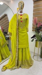 Women's Designer Party <b>Top</b> Sharara & Dupatta Set New Georgette Embroidered Indian & Pakistani Clothing - Product Image 5