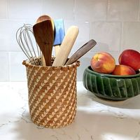 Porte-couverts décoratif en rotin tressé à la main en jacinthe de mer, 4 compartiments, luxe léger, écologique, pour cuillères et fourchettes