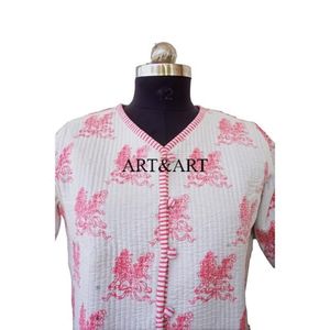 Chaqueta de Punto Acolchada Reversible Transpirable con Estampado Digital Indio, Hecha a Mano, con Diseño Floral para Mujer, de Algodón Orgánico Ecológico - Product Image 5