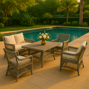 Ensemble de salle à manger d'extérieur moderne et résistant aux intempéries, table et chaises en poly rotin, conçu pour le jardin - Product Image 1