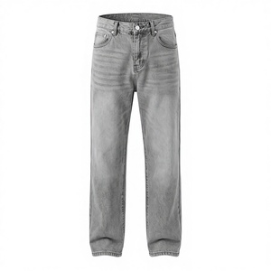 Jeans Baggy Homme de Haute Qualité, Coupe Droite Ample Taille Moyenne, Design Uni, Bouton, Vente Chaude, Pantalon en Denim Lavé, Été Automne, Vente en Gros - Product Image 1