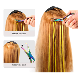 Kit de extensiones de pelo al por mayor, kit de alicates de pelo multicolor de acero inoxidable de 6 piezas con bucles para uso doméstico y de salón - Product Image 6