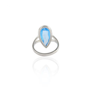 Anillo de piedras preciosas de oro blanco sólido K14 de moda elegante anillo de fiesta de aniversario de boda de corte de Topacio Azul Natural fino de moda - Product Image 4