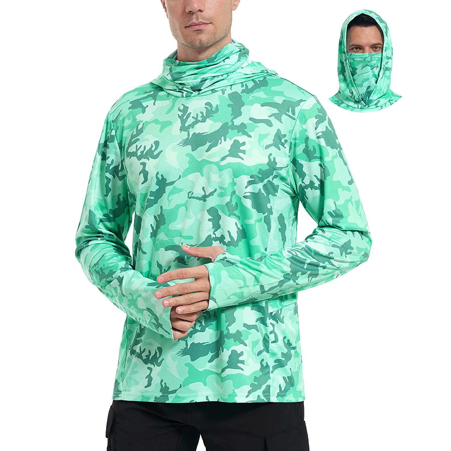 Projeto fabricado Hoodie pesca camisa de manga comprida com capuz Sunblock camisa exterior Quick-Dry Hoody para homens