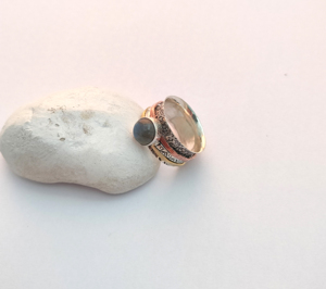 Trendy Handmade 925 Silver <b>Labradorite</b> Cab Engagement Wedding <b>Rings</b> for Women Cute Flower Pattern Statement Jewelry for Parties - Product Image 3