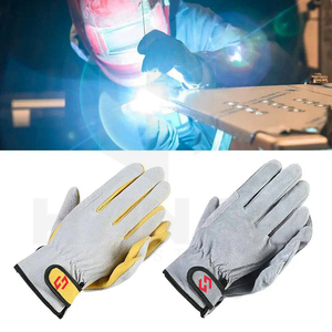 Venta al por mayor baratos de cuero de vaca de Split guantes de trabajo de soldadura resistentes al calor soldadores de seguridad guantes de protección de manos - Product Image 3