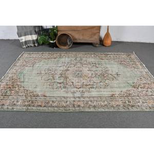 Alfombra turca Vintage de 5,4x8,6 pies, alfombra verde de lana Beige para sala de estar, respaldo de látex, Patchwork Aubusson para pasillo - Product Image 2