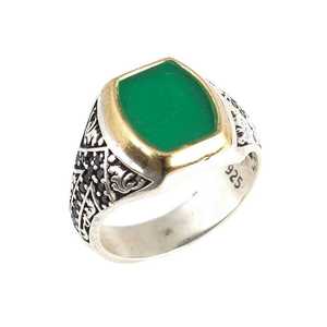 Anillo de Plata de Ley 925 para Hombre con Turquesa Verde Esmaltada y Circonitas, Engaste de Bisel, para Uso Diario y Bodas - Product Image 2
