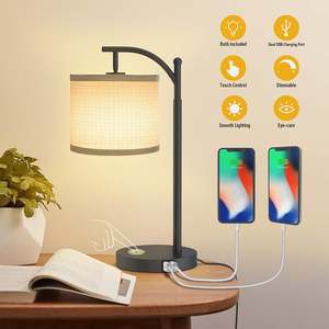 Touch Control lampada da tavolo dimmerabile 3 livello luminosità 90 gradi verticale 180 USB lampada da comodino E26 Base in metallo paralume per camera da letto - Product Image 2