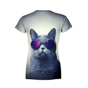 Camiseta con estampado personalizado de diseño de gato de gran tamaño para mujer, camiseta transpirable de secado rápido con sublimación para mujer, camisetas de talla de EE. UU. para mujer - Product Image 4