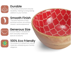 Moroccan Red Mango Wood Large Serving Bowl <b>Servers</b> Mango Wood Round Serving Bowl for Pasta Fruits <b>Salads</b> or Popcorn Home Decor - Product Image 6