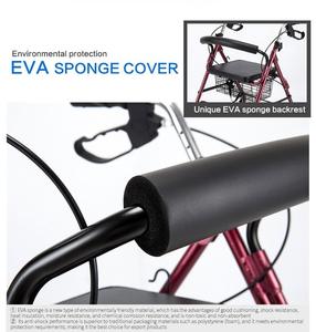 רולטר הליכון קשישים באיכות גבוהה אלומיניום קל משקל 4 גלגלים רולטר הליכון קומפקטי אדום לנכים עם בלמים - Product Image 5