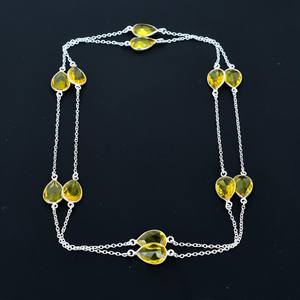 Élégant collier en forme de goutte de quartz jaune de 30 pouces ensemble de lunette en argent 925 longue chaîne bijoux de pierres précieuses faits à la main fiançailles chrétiennes - Product Image 3