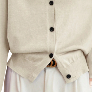 Suéter de Punto Suave para Mujer, de Poliéster, Color Sólido, Alta Elasticidad, Manga Larga, Cuello Redondo con Botones al Frente, Casual, Elegante, Ligero, para Todas las Temporadas - Product Image 5