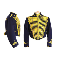 Veste homme napoleonnaïque hussarde neuve, faite main, en laine bleue, col montant, respirante, coupe-vent, reproduction vintage