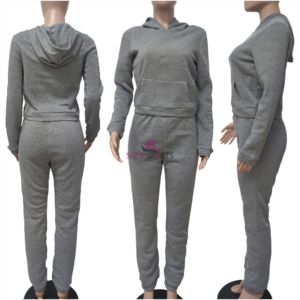 Ensemble sweat-shirt 2 pièces pour femmes, sweat à capuche court, costume de jogging, survêtement, haut court à capuche pour femmes avec pantalon à bas prix - Product Image 2