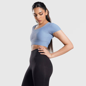 T-shirt haut court pour femmes en gros à manches courtes couleur unie hauts courts t-shirt d'été beau - Product Image 5