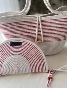 Handwoven Jute Rope <b>Bag</b>: Red & <b>White</b> Summer Beach <b>Tote</b> - Product Image 3