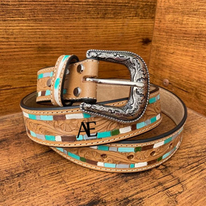 Nouvel arrivage de ceintures florales occidentales en cuir véritable usinées à la main et peintes à la main Ceintures unisexes en cuir véritable usiné à la main - Product Image 1